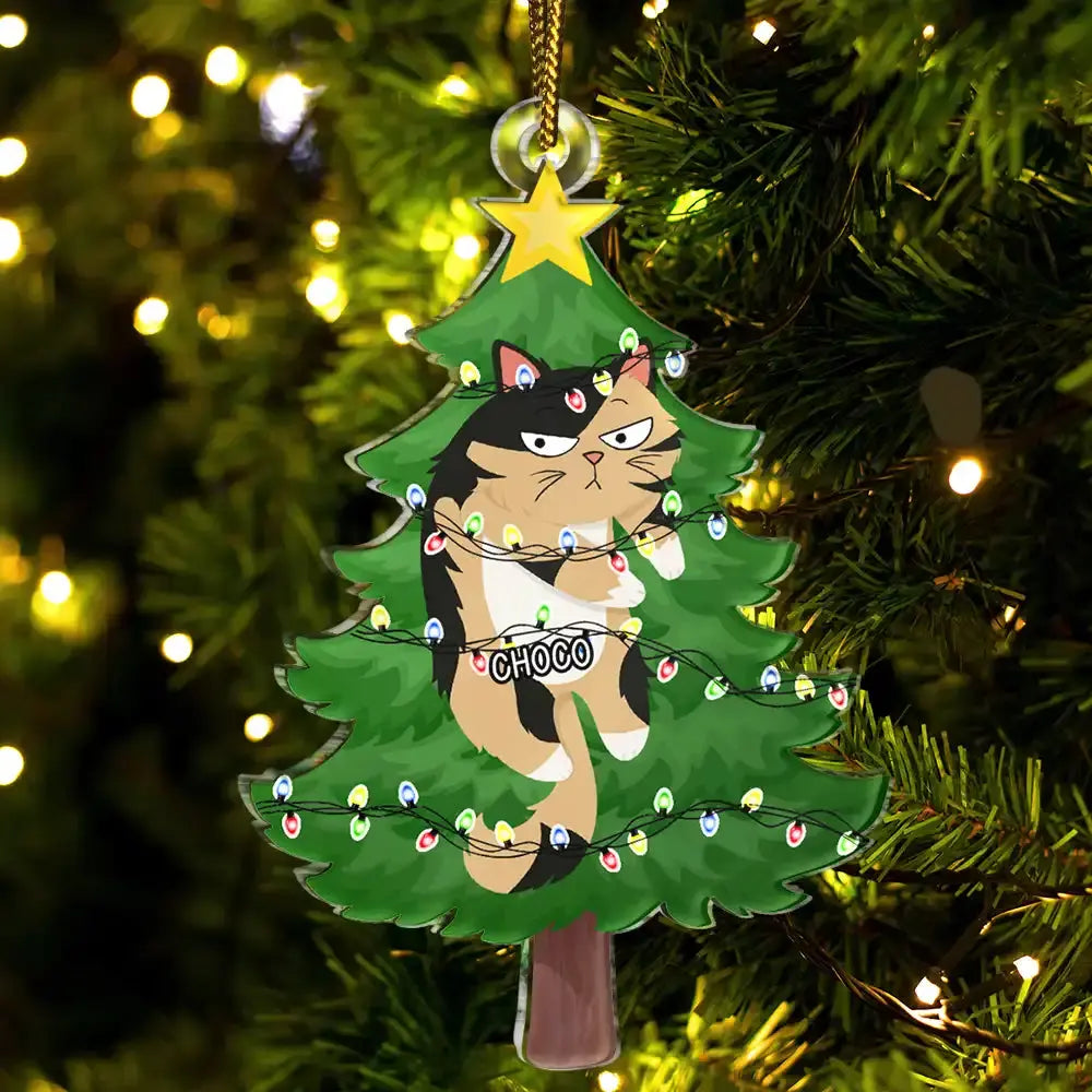 Funny Cat Stuck In Christmas Tree - Personalized Custom Shaped Acrylic Ornament Ornament The Next Custom Gift