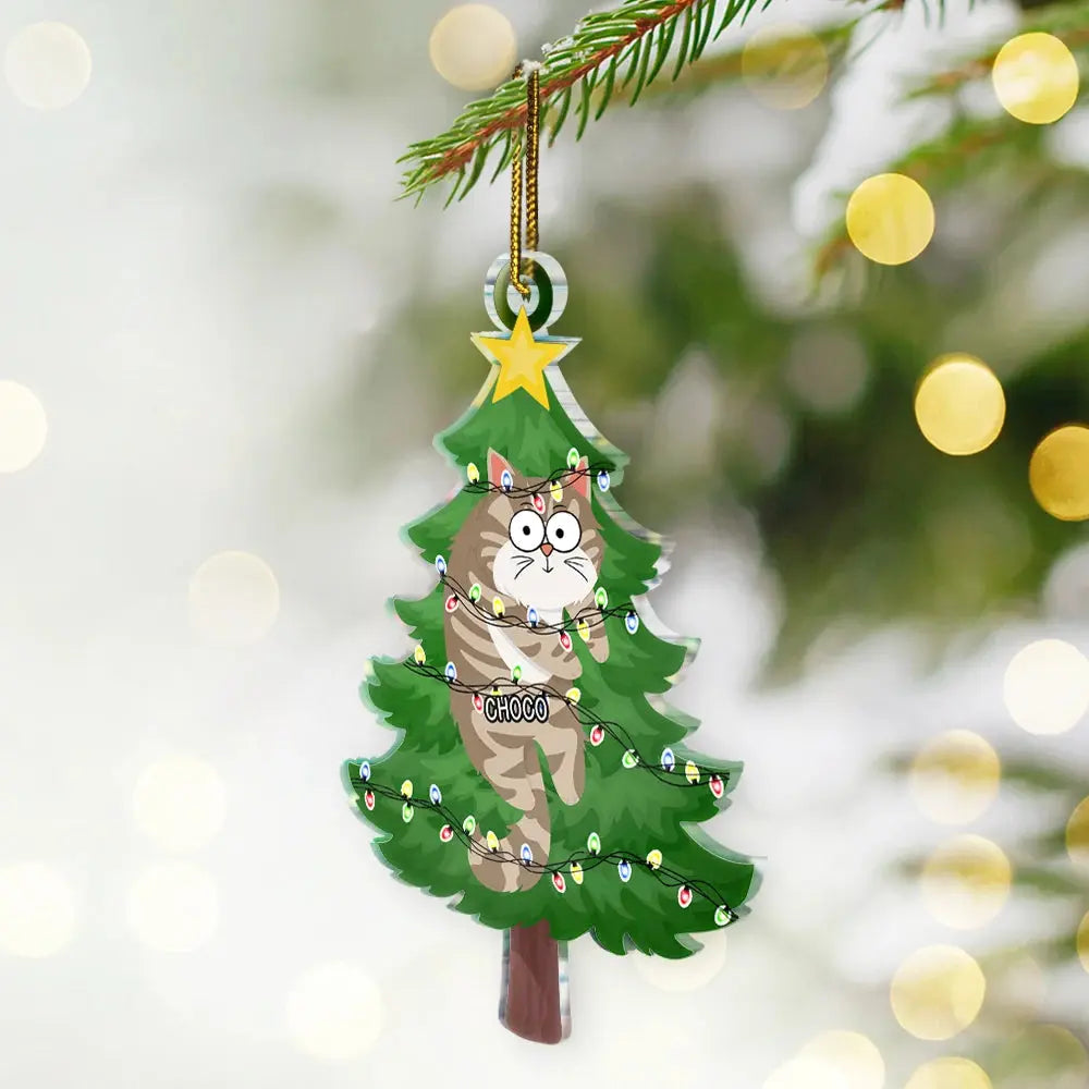 Funny Cat Stuck In Christmas Tree - Personalized Custom Shaped Acrylic Ornament Ornament The Next Custom Gift