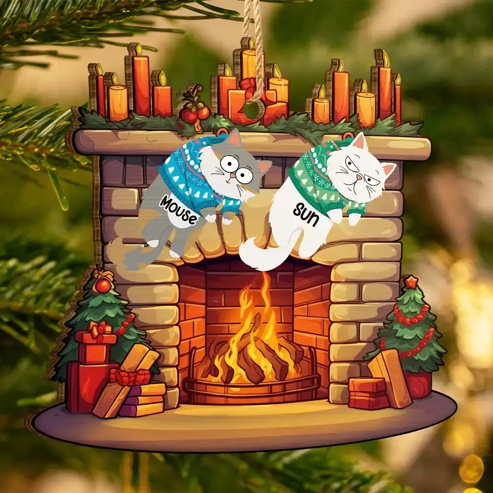 Funny Cats Hanging On Christmas Fireplace - Personalized Custom Shaped Wooden Ornament Ornament The Next Custom Gift