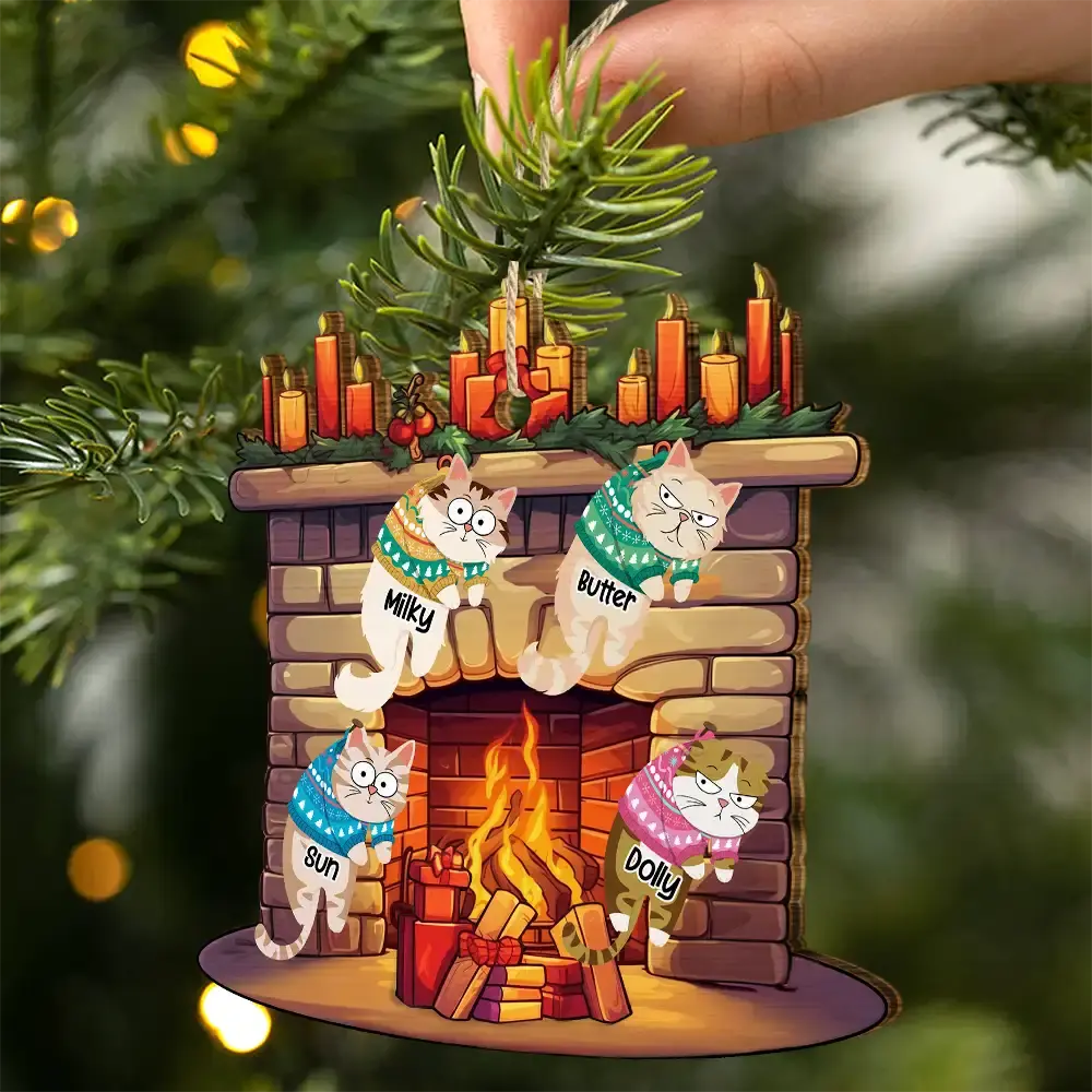 Funny Cats Hanging On Christmas Fireplace - Personalized Custom Shaped Wooden Ornament Ornament The Next Custom Gift