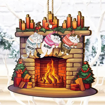 Funny Cats Hanging On Christmas Fireplace - Personalized Custom Shaped Wooden Ornament Ornament The Next Custom Gift