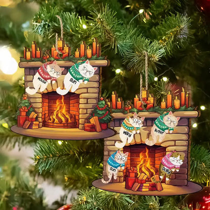 Funny Cats Hanging On Christmas Fireplace - Personalized Custom Shaped Wooden Ornament Ornament The Next Custom Gift