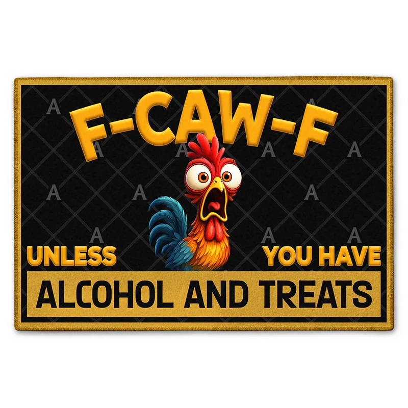 Funny Chicken F Caw F Alcohol And Treats - Personalized Doormat