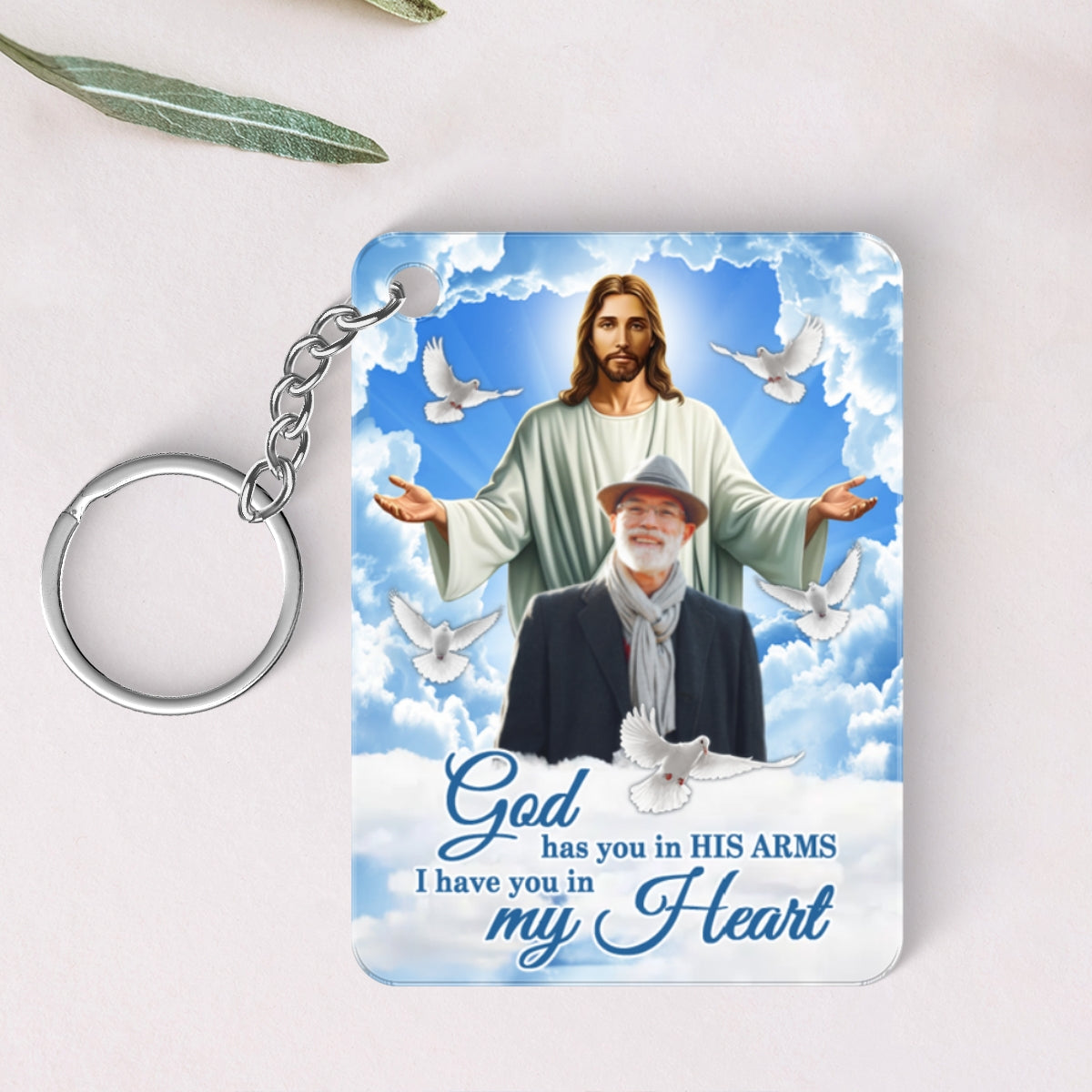 God Has You In His Arms Sky Memorial Sympathy Gift Remembrance Keepsake Photo Inserted Personalized Acrylic Keychain