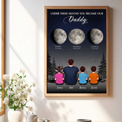 Under These Moon You Became Our Dad Grandpa Birth Moon Phase Art Personalized Poster