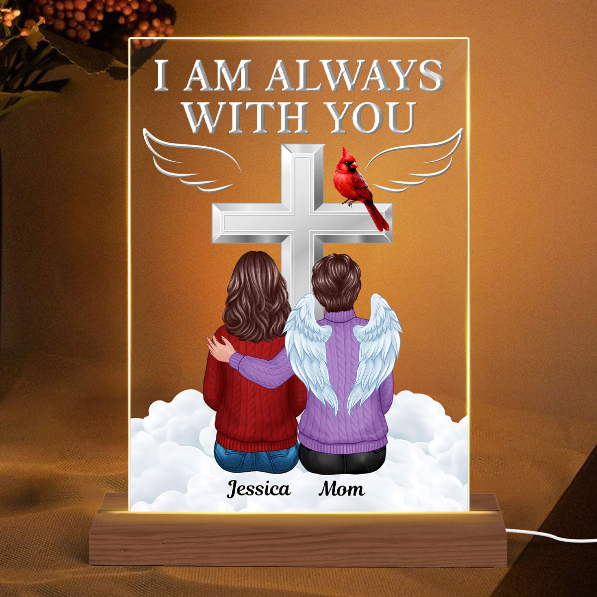 Always With You Family Memorial Keepsake Remembrance Sympathy Gift Personalized Acrylic Plaque With LED Night Light
