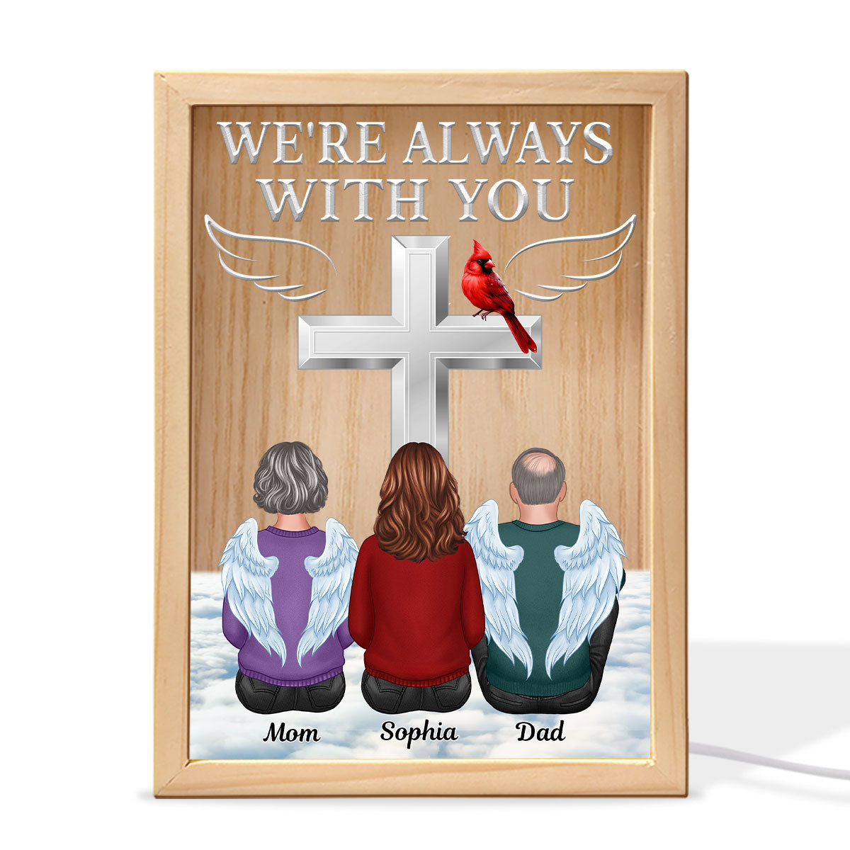 Always With You Family Memorial Cross Cardinal Personalized Frame Light Box