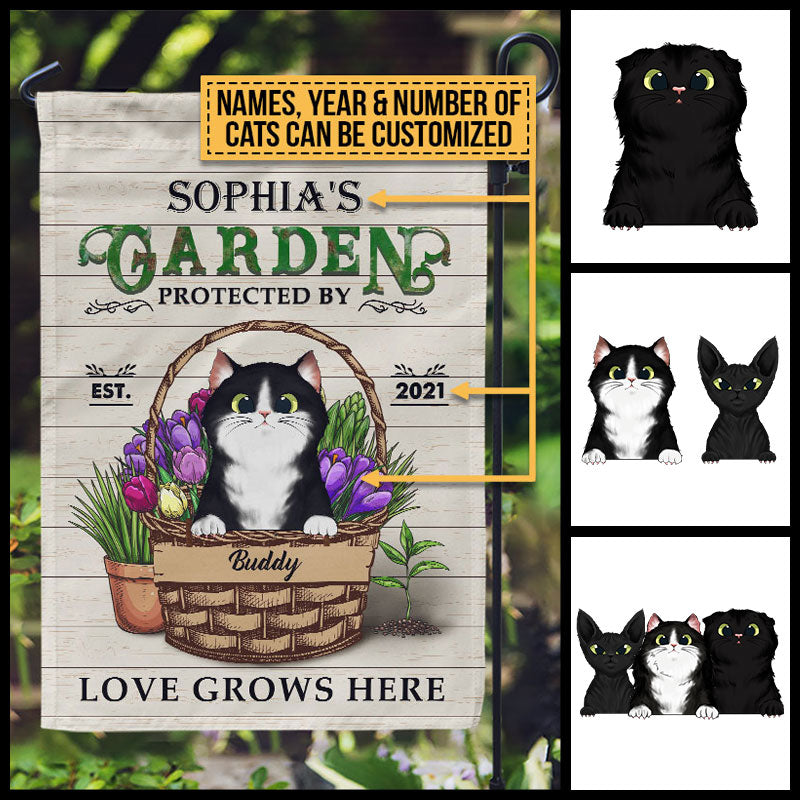 Garden Fresh Produce Plants Protected By Cat, Cat Lover Gift, Out Door Garden Decor, Custom Flag