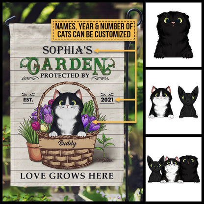 Garden Fresh Produce Plants Protected By Cat, Cat Lover Gift, Out Door Garden Decor, Custom Flag