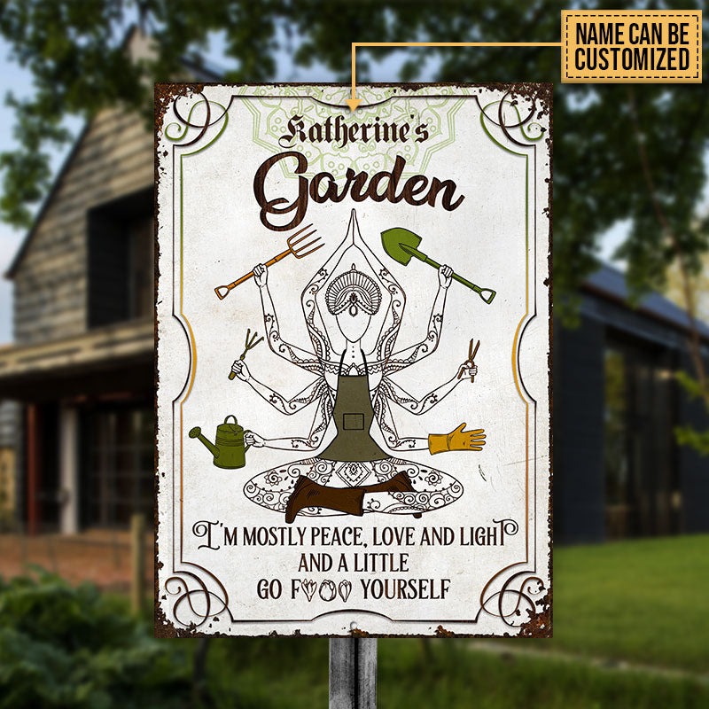 Gardening Mostly Peace Custom Classic Metal Signs, Garden Decorations, Outdoor Decorating Ideas