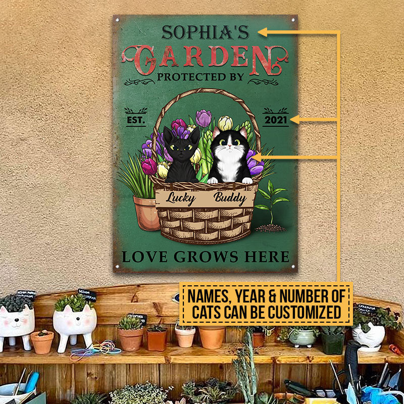 Garden Fresh Produce Plants Protected By Cat, Cat Lover Gift, Outdoor Garden Decor, Custom Classic Metal Signs