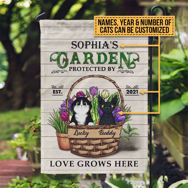 Garden Fresh Produce Plants Protected By Cat, Cat Lover Gift, Out Door Garden Decor, Custom Flag