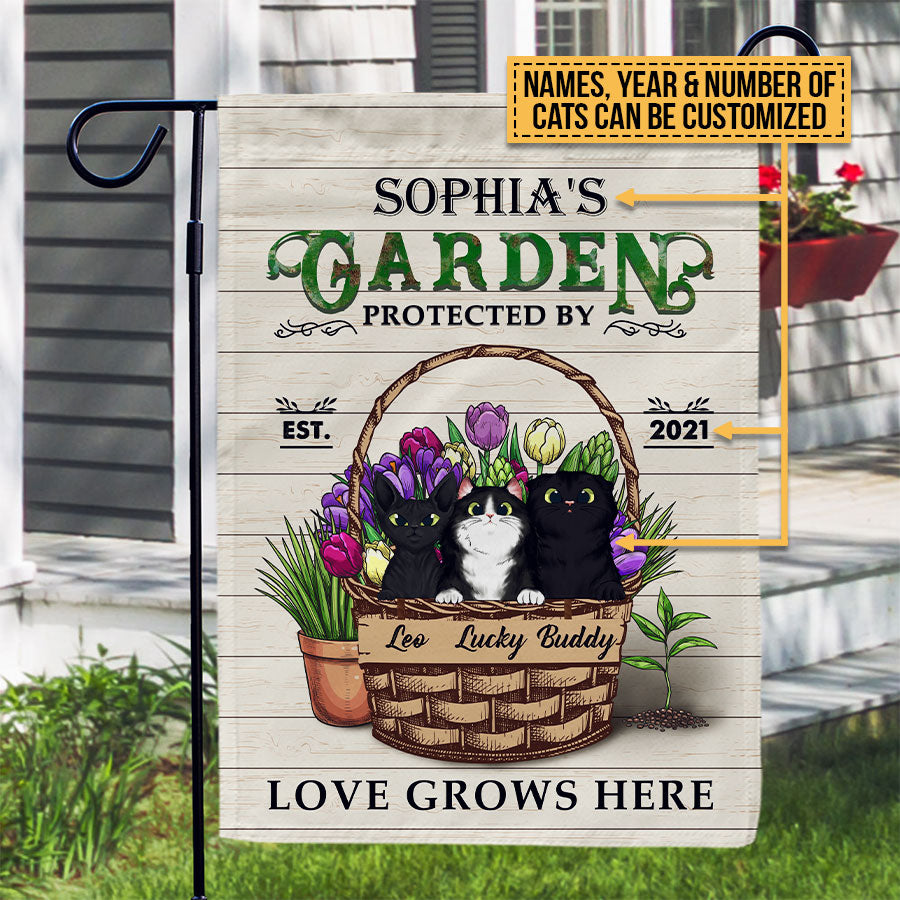 Garden Fresh Produce Plants Protected By Cat, Cat Lover Gift, Out Door Garden Decor, Custom Flag