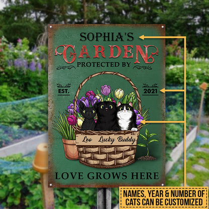 Garden Fresh Produce Plants Protected By Cat, Cat Lover Gift, Outdoor Garden Decor, Custom Classic Metal Signs