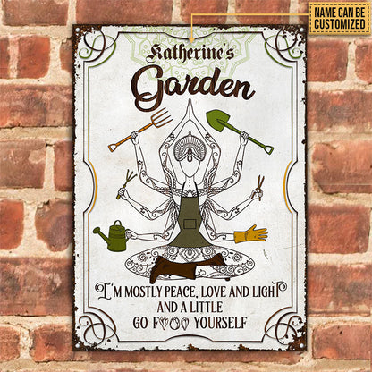 Gardening Mostly Peace Custom Classic Metal Signs, Garden Decorations, Outdoor Decorating Ideas