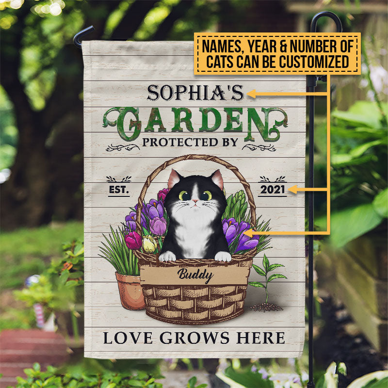 Garden Fresh Produce Plants Protected By Cat, Cat Lover Gift, Out Door Garden Decor, Custom Flag