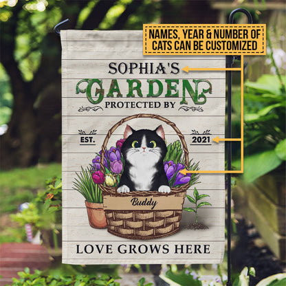 Garden Fresh Produce Plants Protected By Cat, Cat Lover Gift, Out Door Garden Decor, Custom Flag