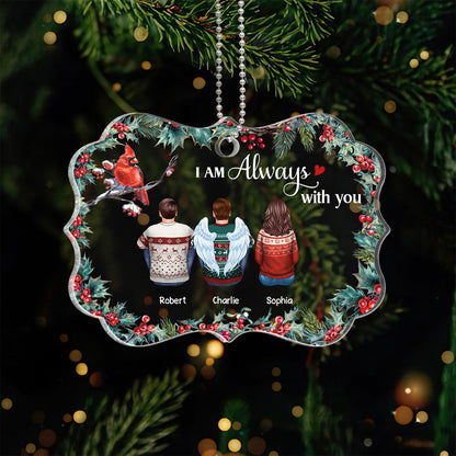 Holly Leaf Cardinal Family Memorial Remembrance Keepsake Personalized Acrylic Ornament