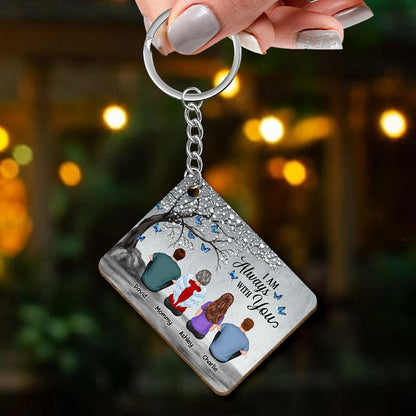 Blossom Tree Always With You Family Grandma Grandpa Dad Mom Kids Dogs Cats Sitting Memorial Personalized Wooden Keychain