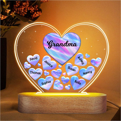 Grandma Mom Hearts In Heart Galaxy Personalized Acrylic Heart LED Night Light