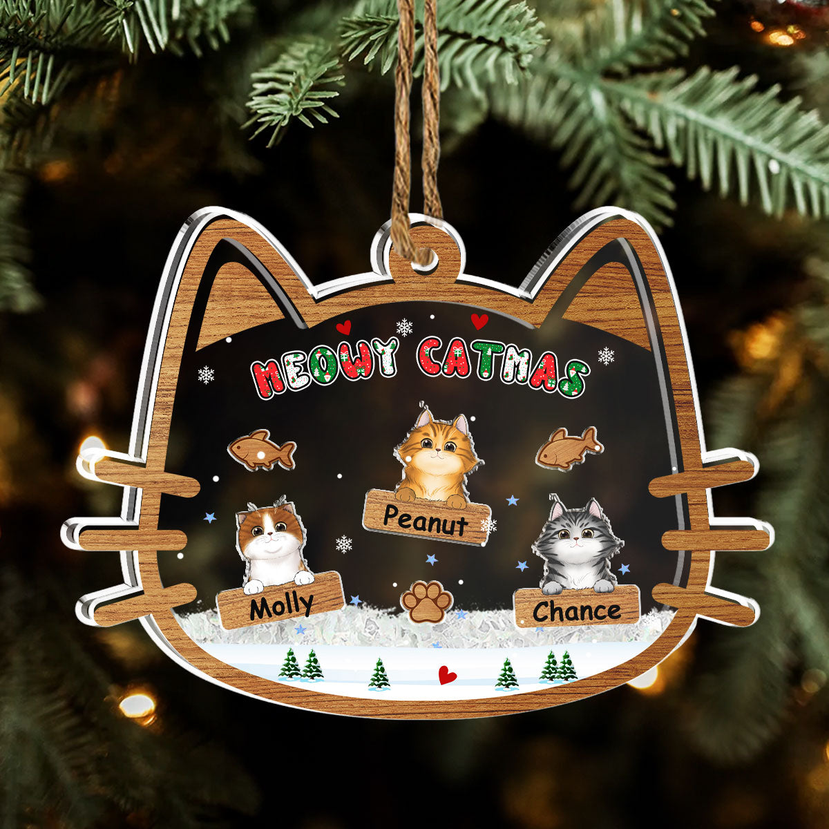 Meowy Catmas - Personalized Custom Acrylic Shaker Ornament