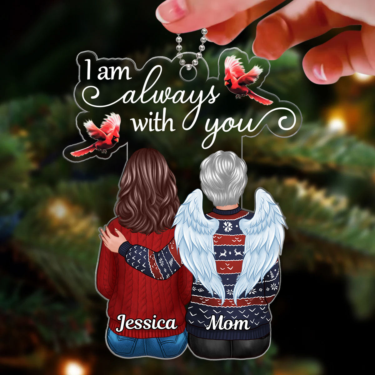 Cardinals I Am Always With You Christmas Family Memorial Remembrance Gift Personalized Acrylic Ornament
