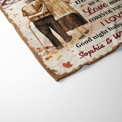 Good Night Baby Old Couple Husband Wife Fall Leaves - Couple Gift - Personalized Custom Blanket