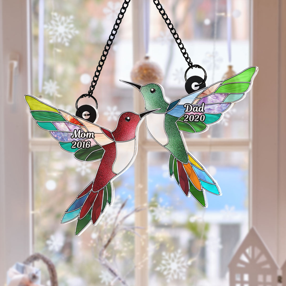 Stained Glass Hummingbirds Memorial Personalized Suncatcher