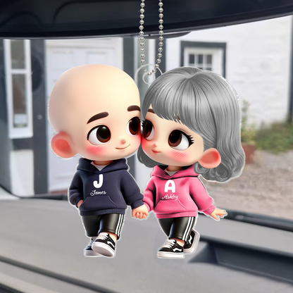 Cute Cartoon Couple Holding Hands Personalized Acrylic Car Hanger, Anniversary &  Gift for him, Gift for her
