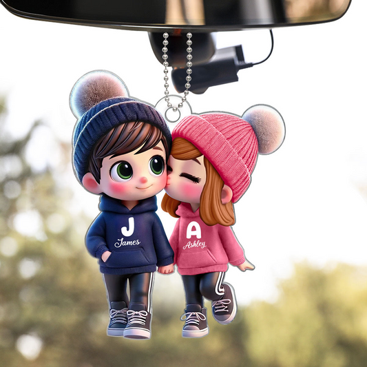 3D Cute Cartoon Couple Walking Personalized Acrylic Keychain, Valentine's Day Gift for Him, Gift for Her