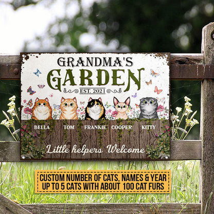 Grandma's Garden Cats Little Helpers Custom Classic Metal Signs, Gift For Cat Lovers, Gift For Grandma, Personalized Garden Sign