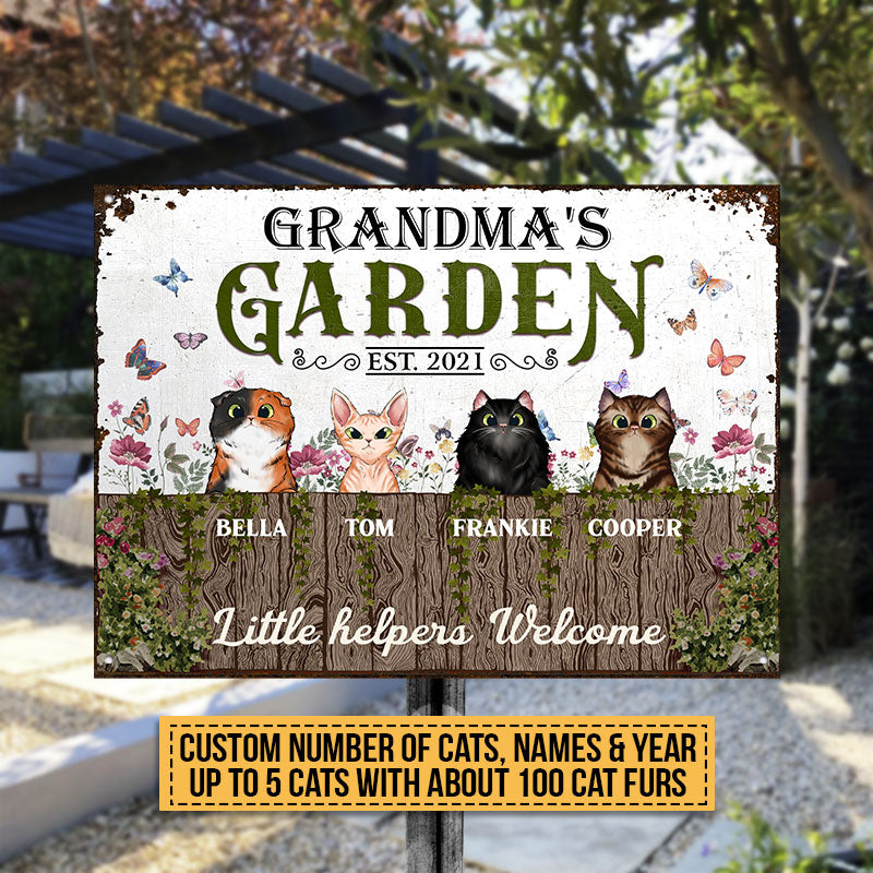 Grandma's Garden Cats Little Helpers Custom Classic Metal Signs, Gift For Cat Lovers, Gift For Grandma, Personalized Garden Sign