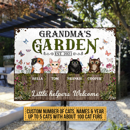 Grandma's Garden Cats Little Helpers Custom Classic Metal Signs, Gift For Cat Lovers, Gift For Grandma, Personalized Garden Sign