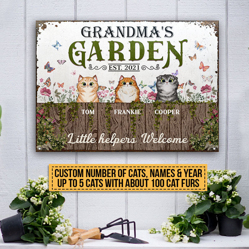 Grandma's Garden Cats Little Helpers Custom Classic Metal Signs, Gift For Cat Lovers, Gift For Grandma, Personalized Garden Sign