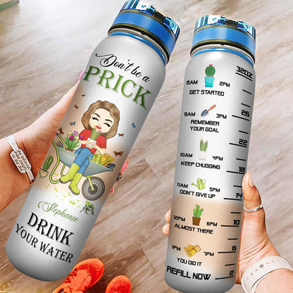 Garden Chibi Girl Don't Be A Prick - Gift For Women - Personalized Custom Water Tracker Bottle