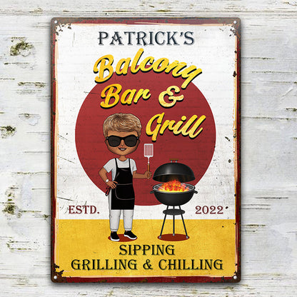 Backyard Bar & Grill Grilling Chibi - Personalized Custom Classic Metal Signs