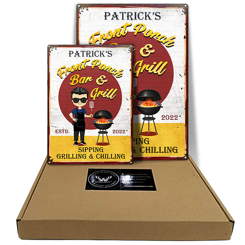 Backyard Bar & Grill Grilling Chibi - Personalized Custom Classic Metal Signs