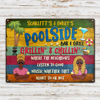 Poolside Bar & Grill Summer - Gift For Couples - Personalized Custom Classic Metal Signs