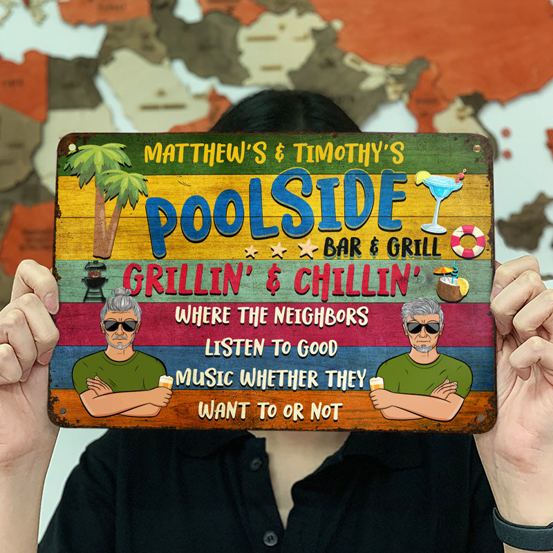 Poolside Bar & Grill Summer - Gift For Couples - Personalized Custom Classic Metal Signs