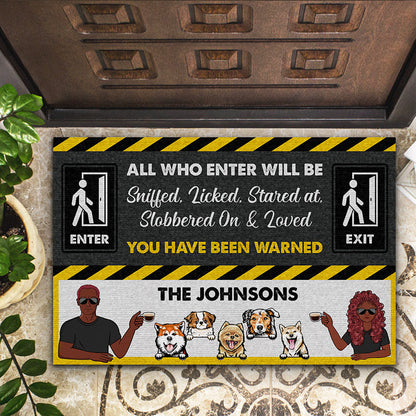 All Who Enter - Gift For Couples With Dog - Personalized Custom Doormat