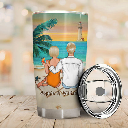 Beach Couple Just You Me & The Sea - Personalized Custom Tumbler