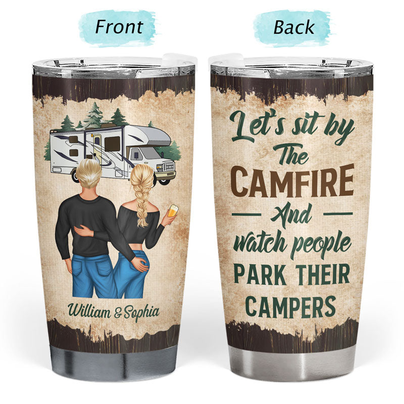 Camping Couple Let's Sit By The Campfire - Personalized Custom Tumbler