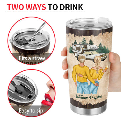 Camping Couple Let's Sit By The Campfire - Personalized Custom Tumbler
