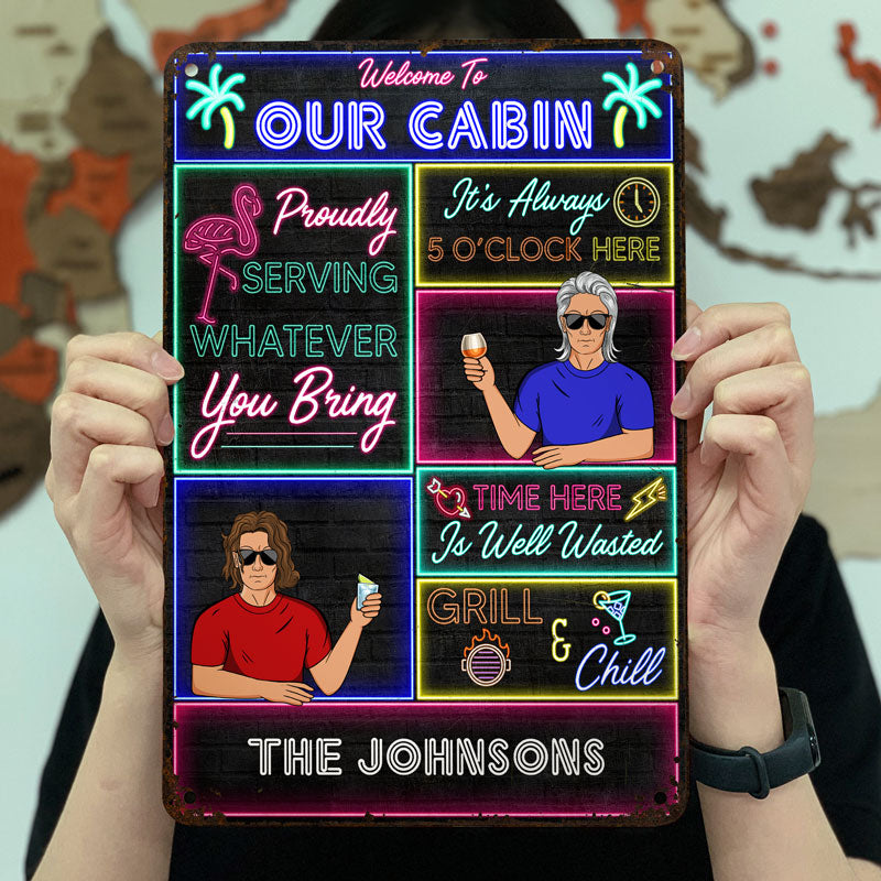 Flamingo Patio Proudly Serving - Gift For Couples - Personalized Classic Metal Signs