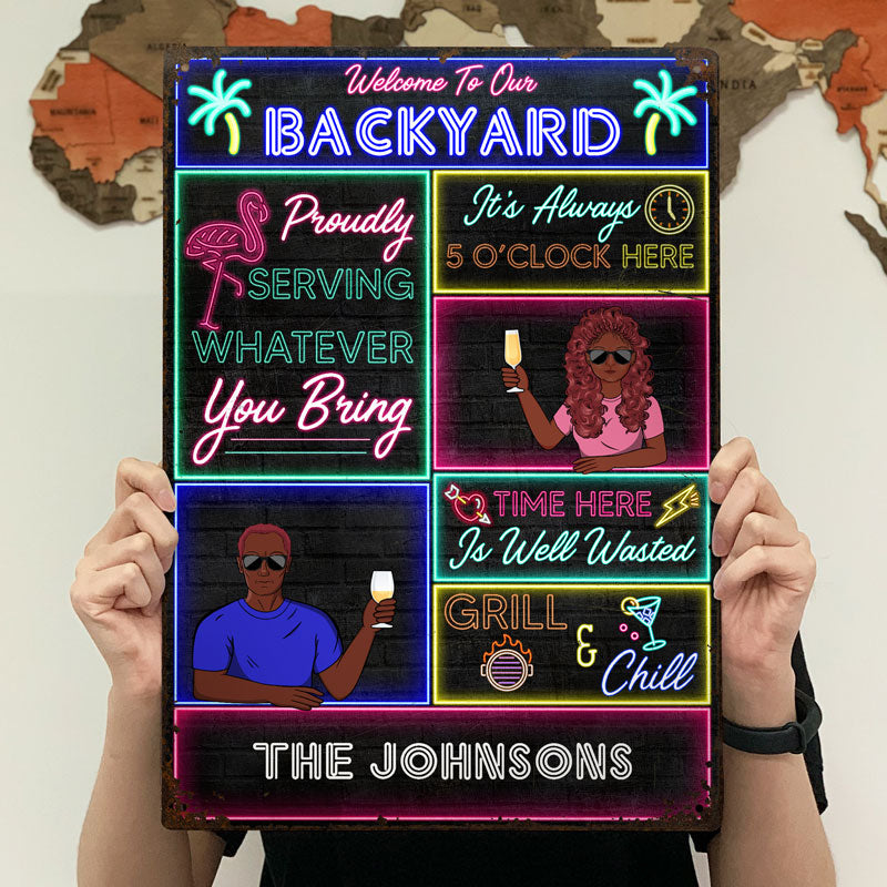 Flamingo Patio Proudly Serving - Gift For Couples - Personalized Classic Metal Signs