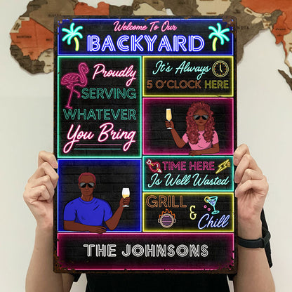 Flamingo Patio Proudly Serving - Gift For Couples - Personalized Classic Metal Signs