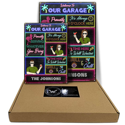 Flamingo Patio Proudly Serving - Gift For Couples - Personalized Classic Metal Signs