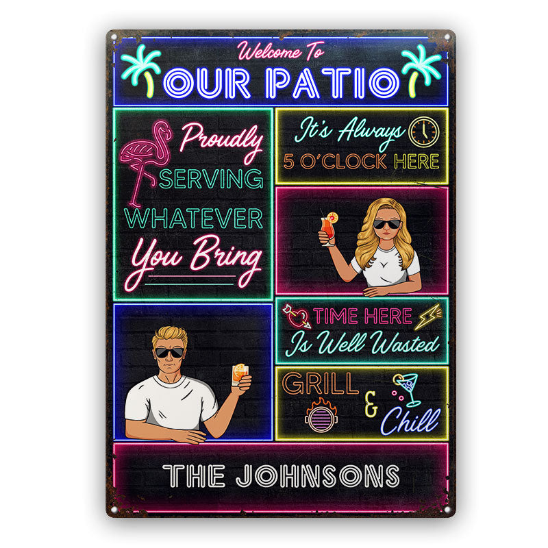 Flamingo Patio Proudly Serving - Gift For Couples - Personalized Classic Metal Signs