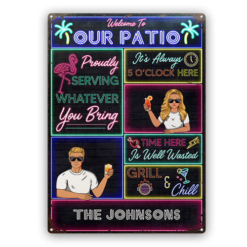 Flamingo Patio Proudly Serving - Gift For Couples - Personalized Classic Metal Signs