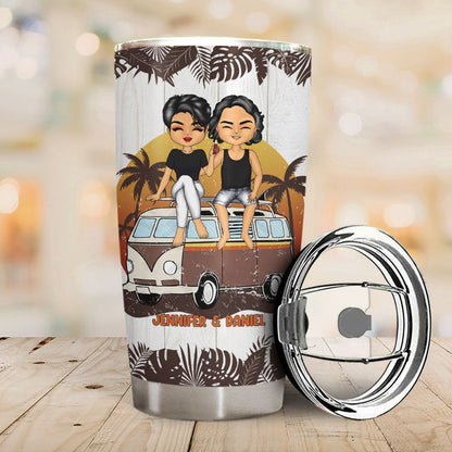 Beach Couple Travel Partners For Life - Personalized Custom Tumbler